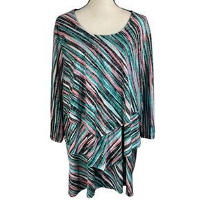 Catherines 3X-Large (26/28W) Tunic Top Abstract Tiered Stretch 3/4 Sleeve Multi